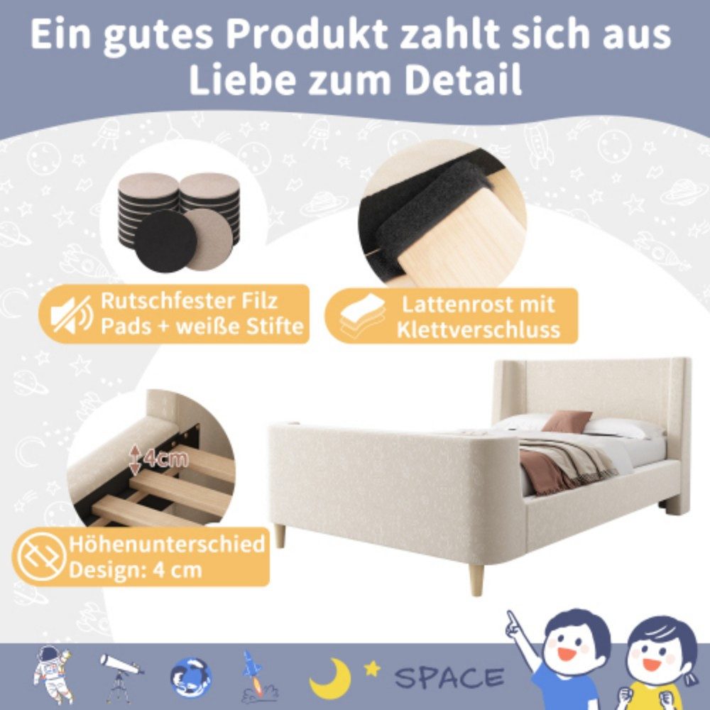 SIKAINI Polsterbett Polsterbett, 90x200 cm, in Beige, aus Samt (set, 1-tlg., Bettgestell ohne Matratze), Bettgestell mit Lattenrost