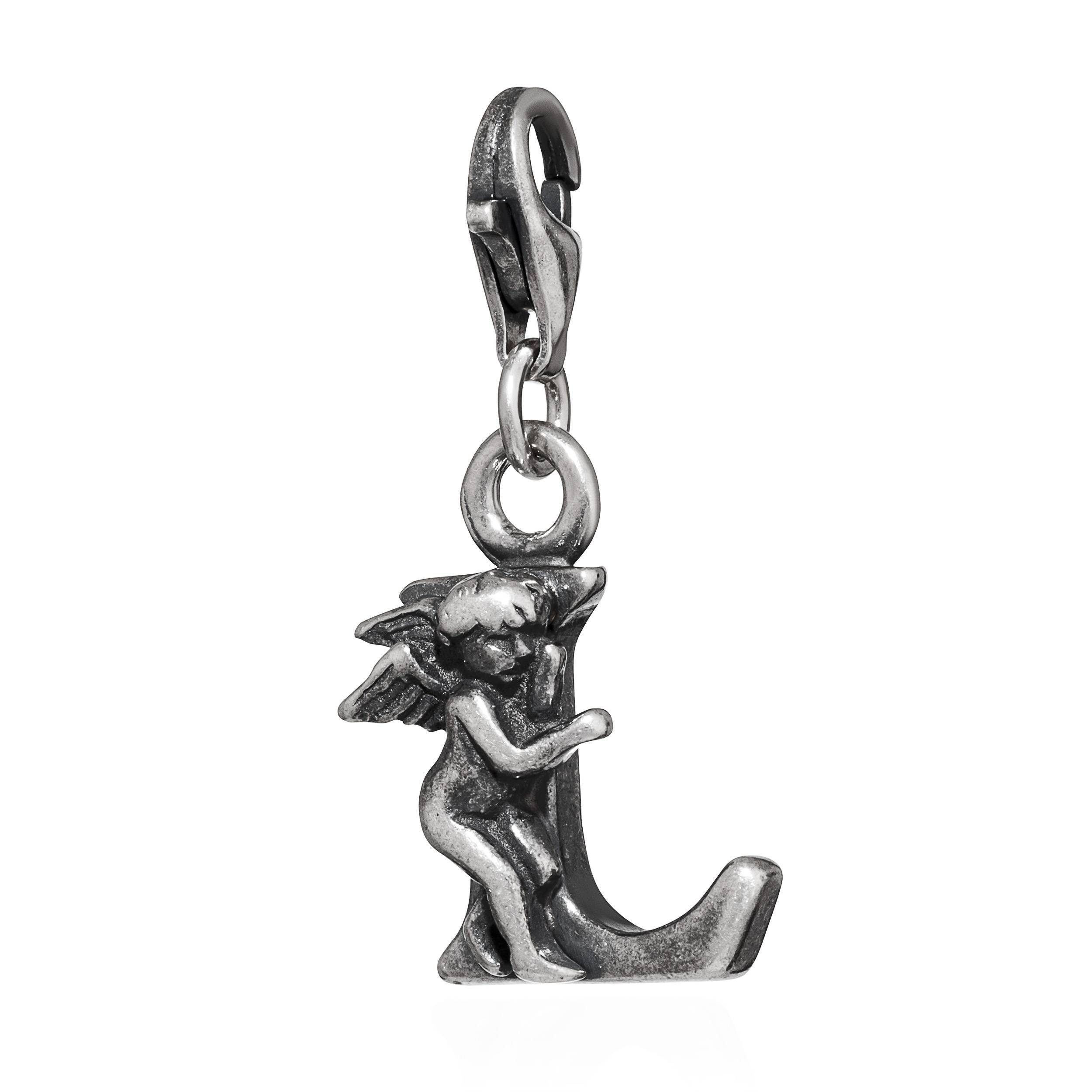 NKlaus Charm-Einhänger Buchstabe L mit Engelskind Charm-Anhänger 925 Silber antik für Bettela