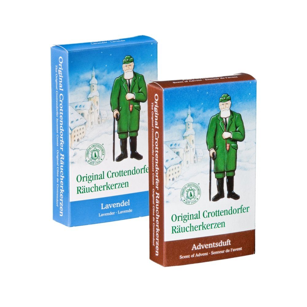 Crottendorfer Duftkerze Set6, Räucherkerzen 2er Set, 24xAdventsduft + 24xLavendel - Made in Germany