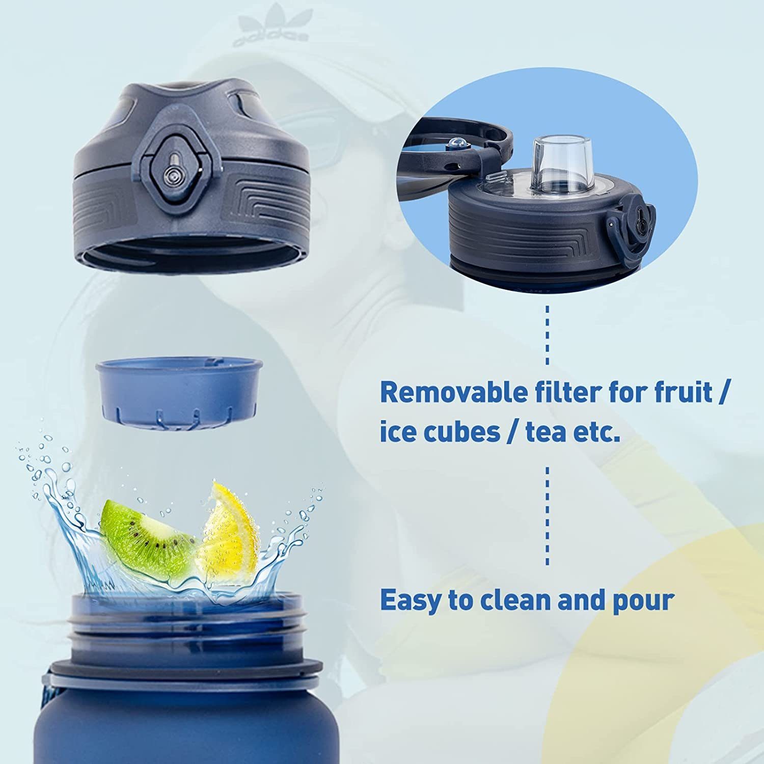 HITWAY Trinkflasche BPA-Frei Wasserflasche blau-1 - 1l HITWAY Trinkflasche - Auslaufsicher
