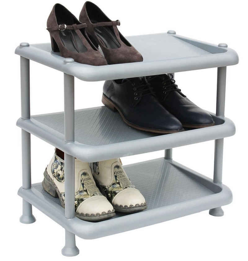 DanDiBo Schuhregal Schuhregal Kunststoff 93900 Stapelbar Schuhablage Offen Schuhständer mit 3 Ebenen Grau Schuhschrank