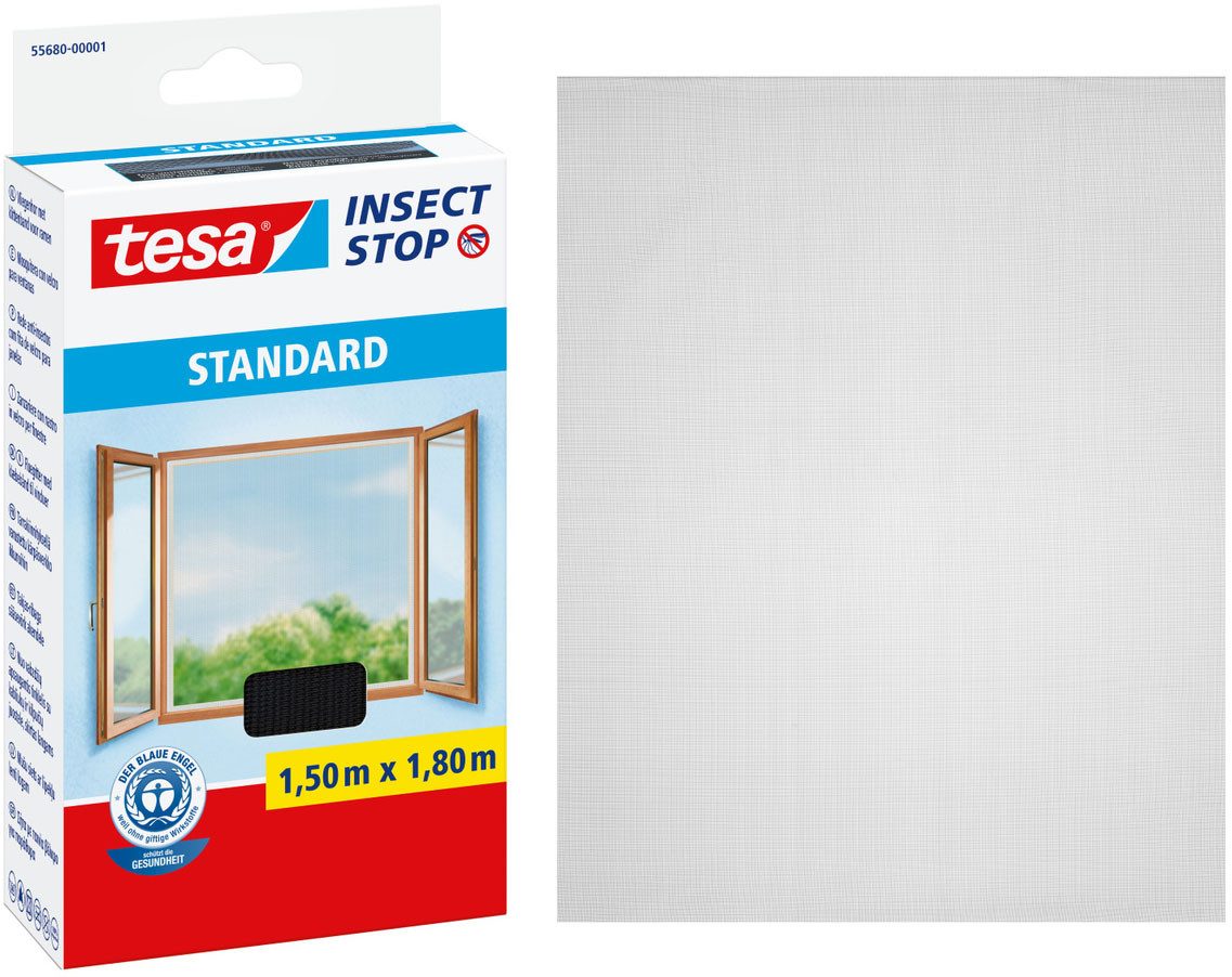 tesa Fliegengitter-Gewebe Klett Fliegengitter für Fenster - Insektenschutz, (Packung, 1-St., Fliegennetz, Klettband), INSECT STOP 150 cm x 180 cm
