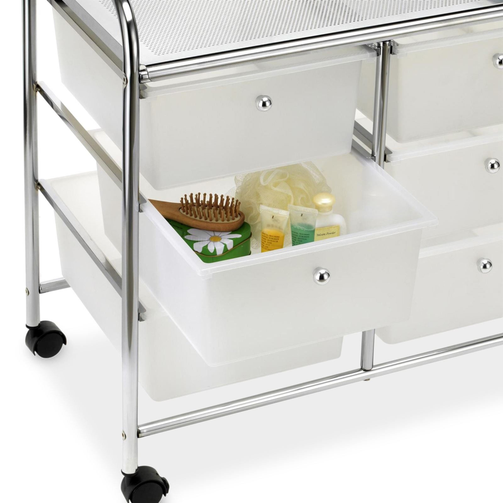 IDIMEX Beistellwagen GINA, Badrollwagen 6 Schubladen und Ablage Kosmetik Aufbewahrung chrom
