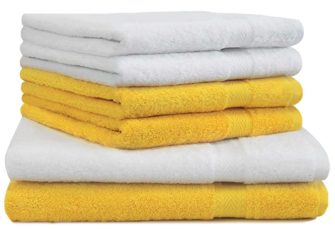 Betz Handtuch Set 6-tlg. Handtuch-Set PREMIUM 100% Baumwolle gelb und weiß, 100% Baumwolle