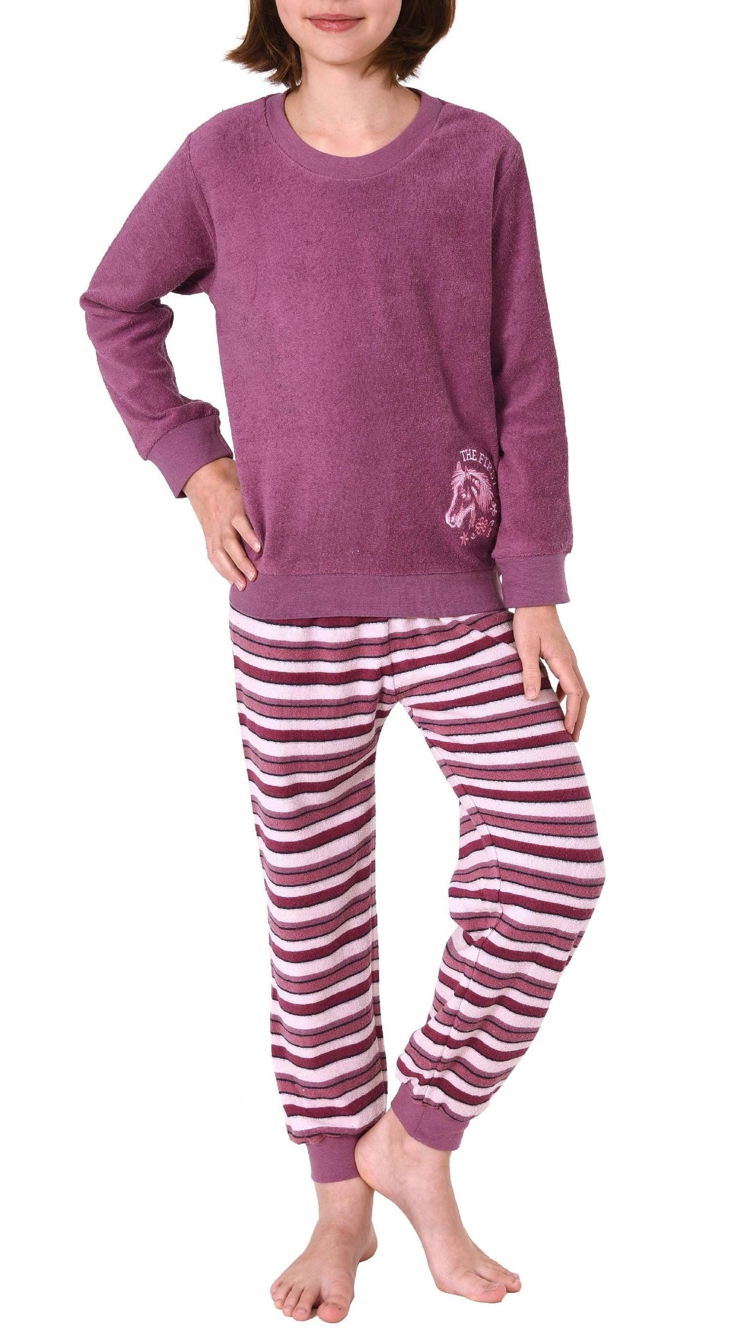 Normann Pyjama Mädchen Frottee Schlafanzug langarm mit Bündchen und Pferd als Motiv – Bild 2 von 5