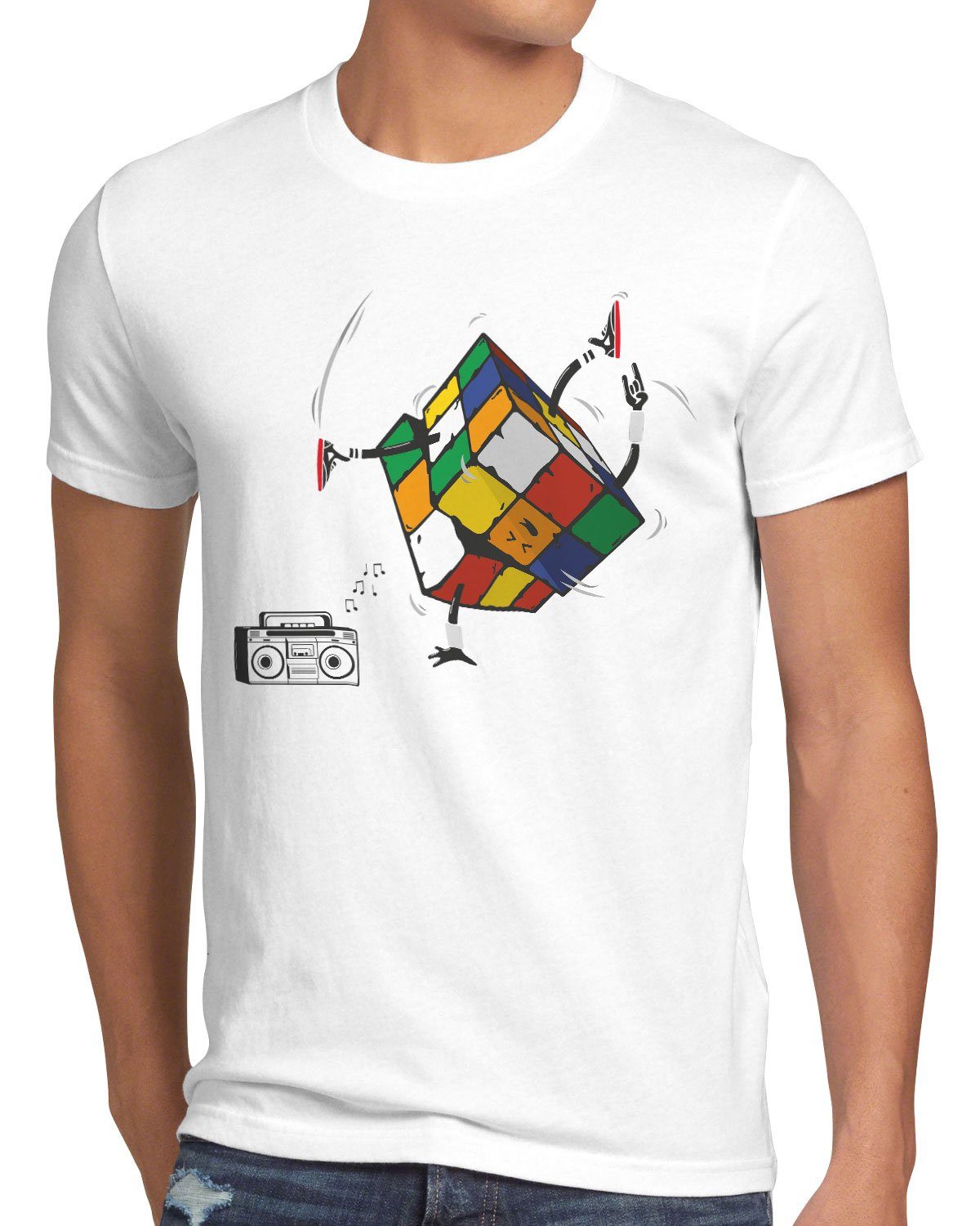 style3 Print-Shirt Herren Breakdance T-Shirt sheldon zauberwürfel Cube weiß