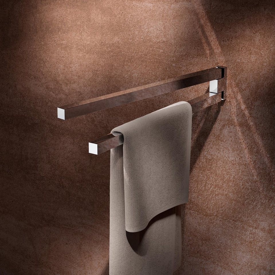 Keuco Handtuchstange Edition 90 Square, Doppel-Handtuchhalter aus Metall,  chrom, zweiarmig, schwenkbar, 45cm