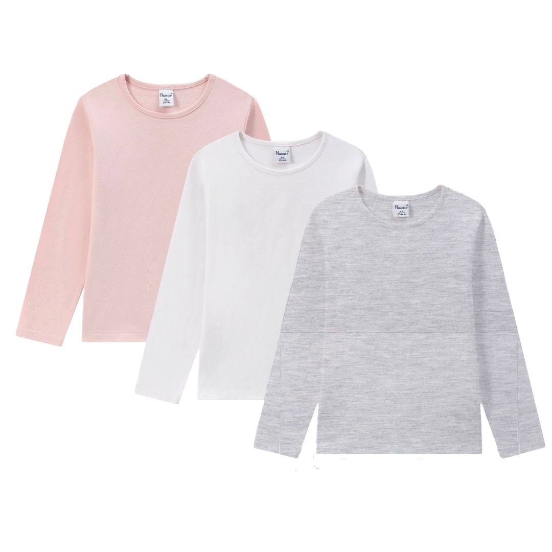 suebidou Longsleeve Set mit 3 Langarmshirts grau, rosa, weiß Basicshirts  Langarm