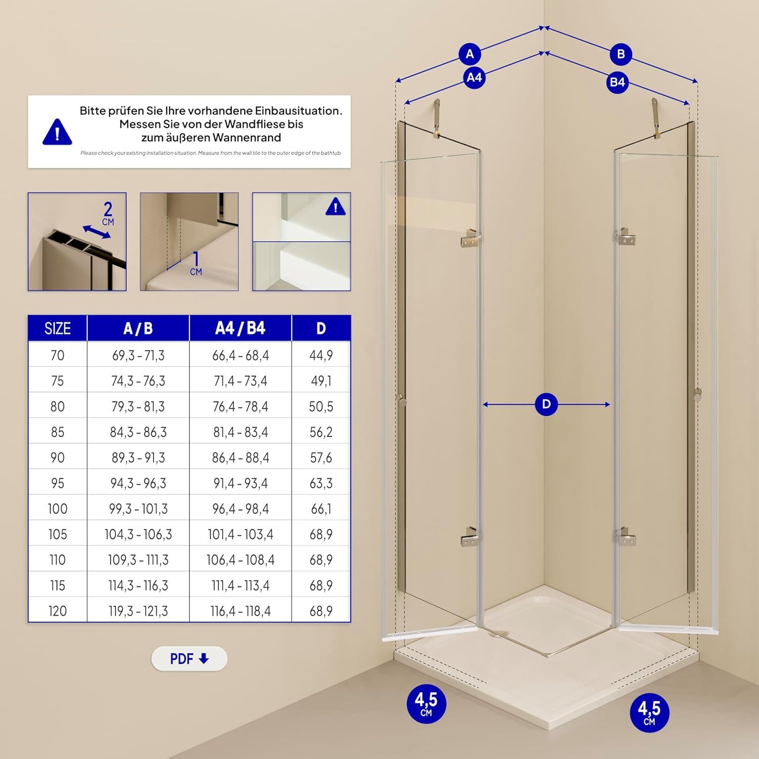 i-flair Eckdusche Duschkabine Alice aus durchsichtigem ESG, Höhe 180 cm, 70x70 cm, BxT: 70x70 cm, Einscheibensicherheitsglas, ohne Duschtasse, mit hochwertigen Aluminiumprofilen in silber, ebenerdiger Einbau möglich, mit Drehtüren