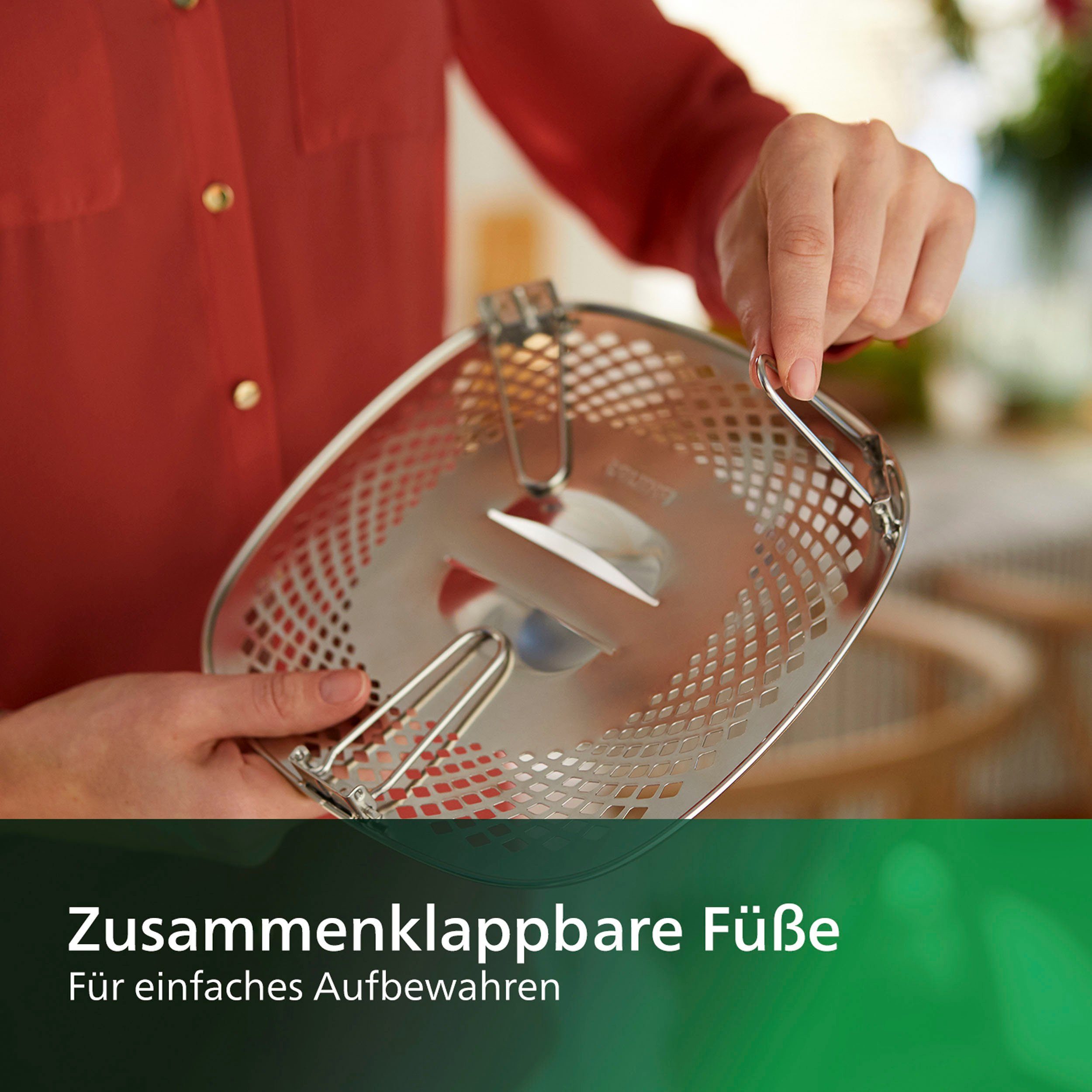 Philips Grillpfanneneinsatz HD9954/01 Snack Profi-Kit, Edelstahl, Silikon, (3-St), Snackdeckel+ Zange für Airfryer XXL HD96XX, HD97XX, HD98XX – Bild 5 von 5