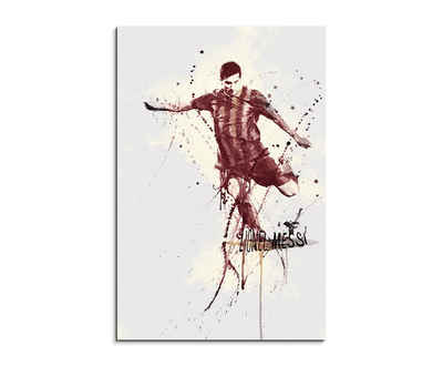 Sinus Art Leinwandbild Lionel Messi FC Barcelona 90x60cm Aquarell Art Wandbild auf Leinwand fertig gerahmt Original Sinus A