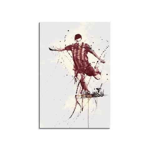 Sinus Art Leinwandbild Lionel Messi FC Barcelona 90x60cm Aquarell Art Wandbild auf Leinwand fertig gerahmt Original Sinus A