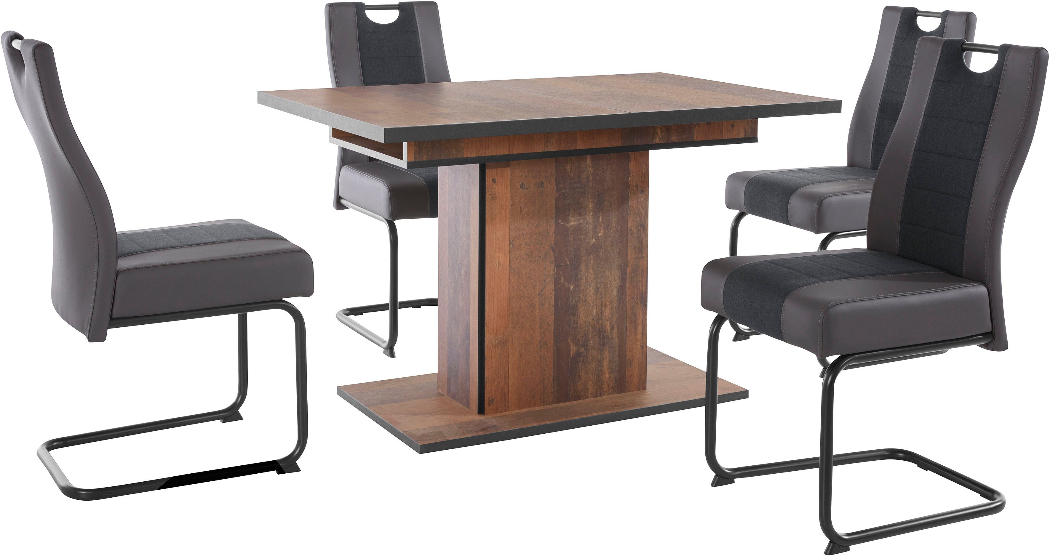 HELA Essgruppe, (Set, 5-tlg), bestehend Tisch Stuhl aus & Ariana 1x Oldwood/Schwarz/grau/Anthrazit Erika 4x ausziehbar
