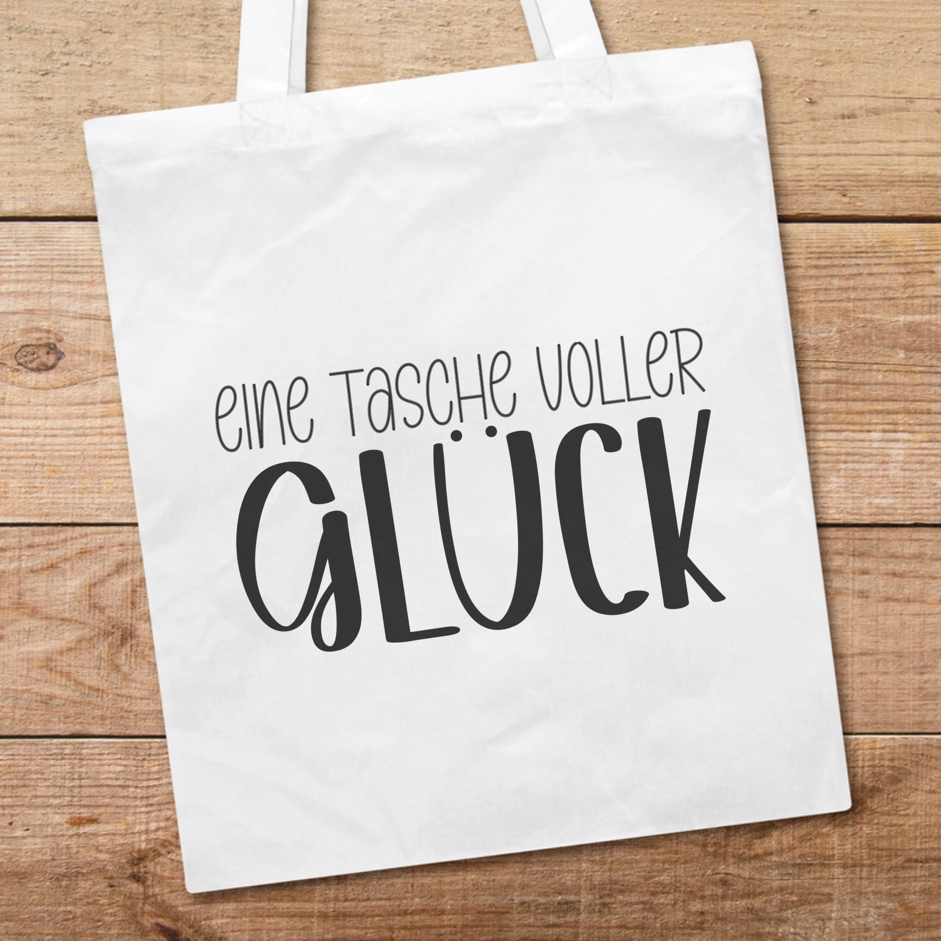 PhotoFancy Tragetasche mit Spruch 'Glück' - Stoffbeutel, mit lustigem Spruch