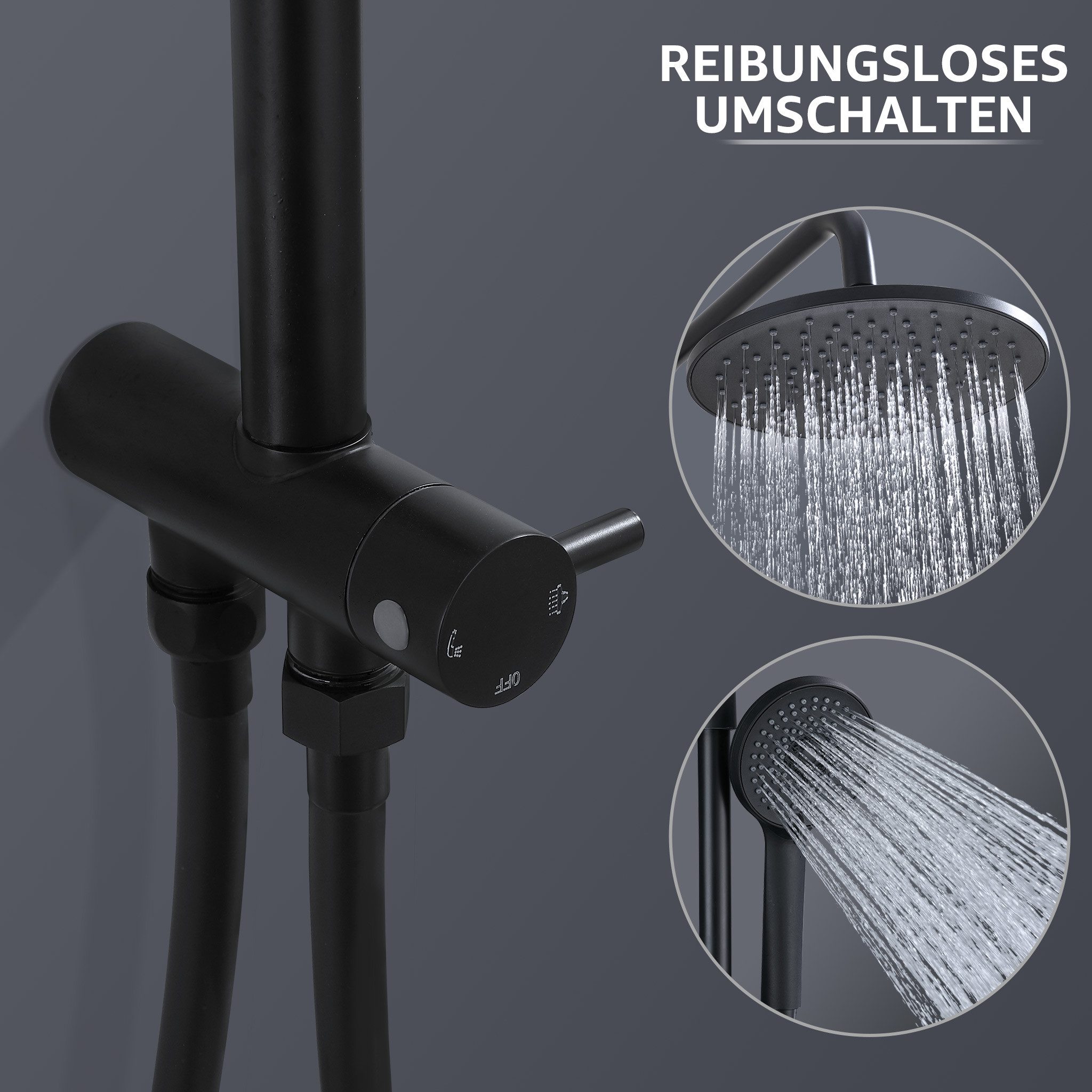 HOMELODY Duschsystem ohne Armatur Edelstahl Brausegarnitur mit Handbrause Dusche, 2 Strahlart(en), Packung Set, 9-Zoll-Rundkopfbrause, PVC-Brauseschlauch, verch – Bild 3 von 5