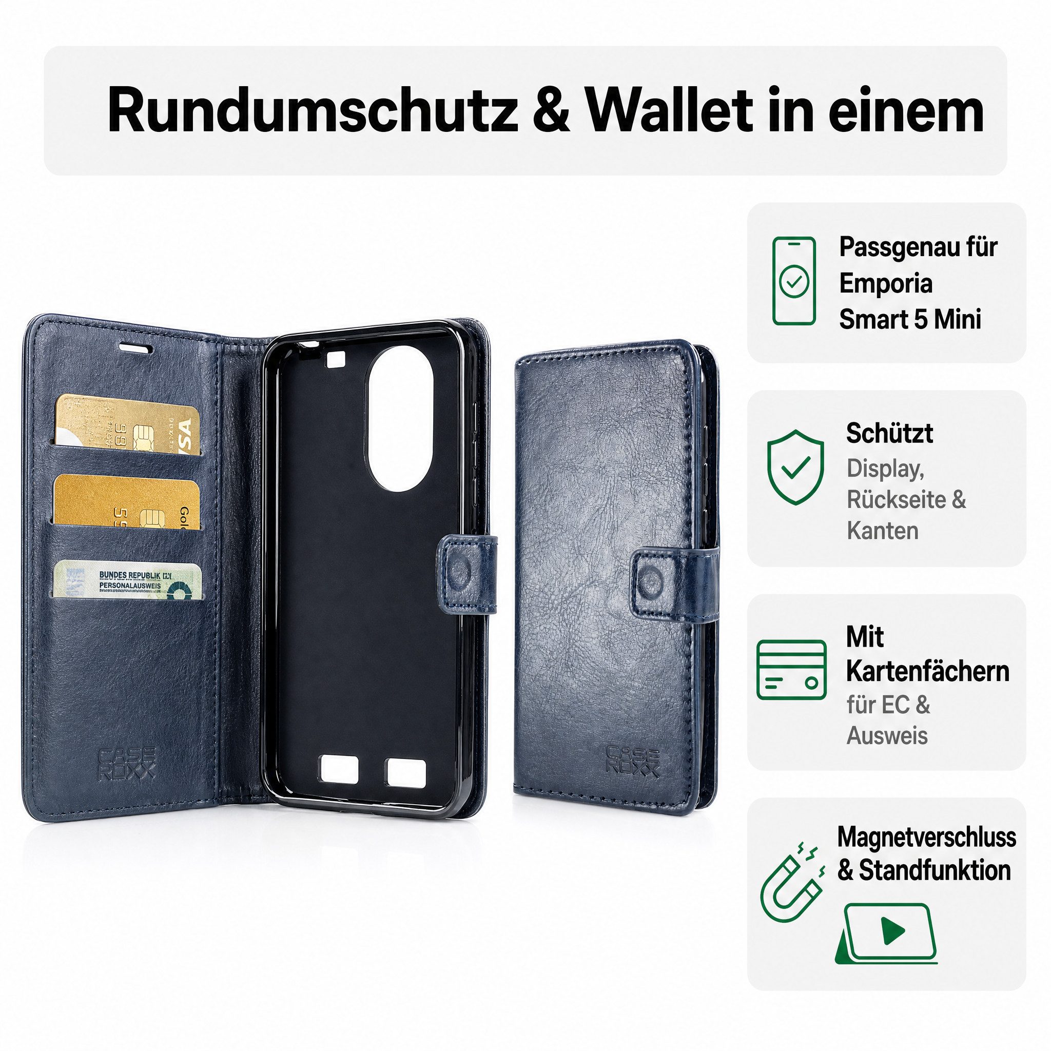 caseroxx Handytasche caseroxx Handytasche Bookstyle-Case für Emporia Smart 5, (Einzelartikel, 1-tlg., Bookstyle-Case), mit Kreditkartenfächern