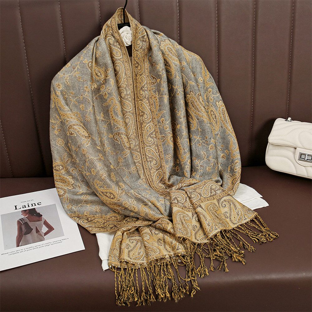 Coonoor Modeschal Retro-Schal für Damen, mit Quaste, Fransen Halstuch, Kopfschal, (Blumenmuster, Poncho-Druck), Für Herbst und Winter