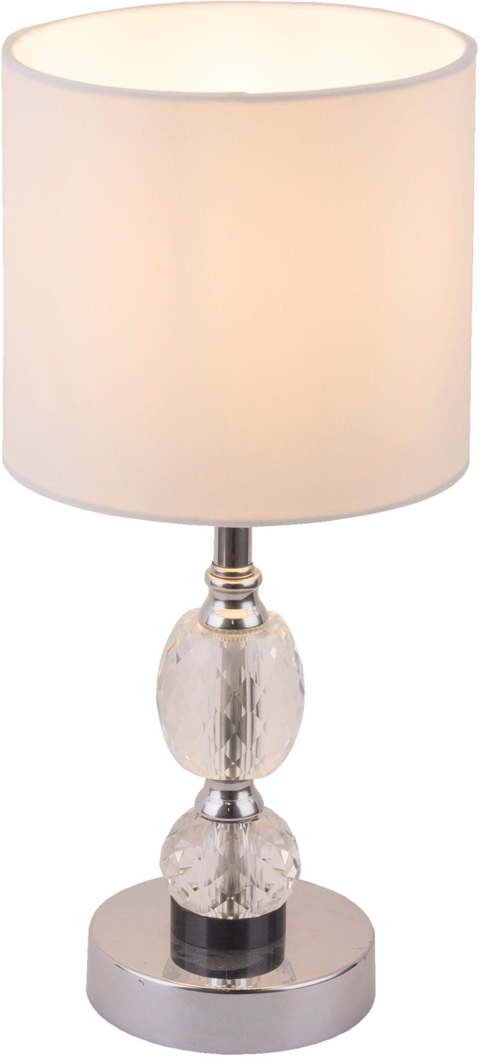 GLOBO LIGHTING Tischleuchte BRONN, Leuchtmittel wechselbar, Verchromte Tischleuchte mit Textil- und Kristallglas