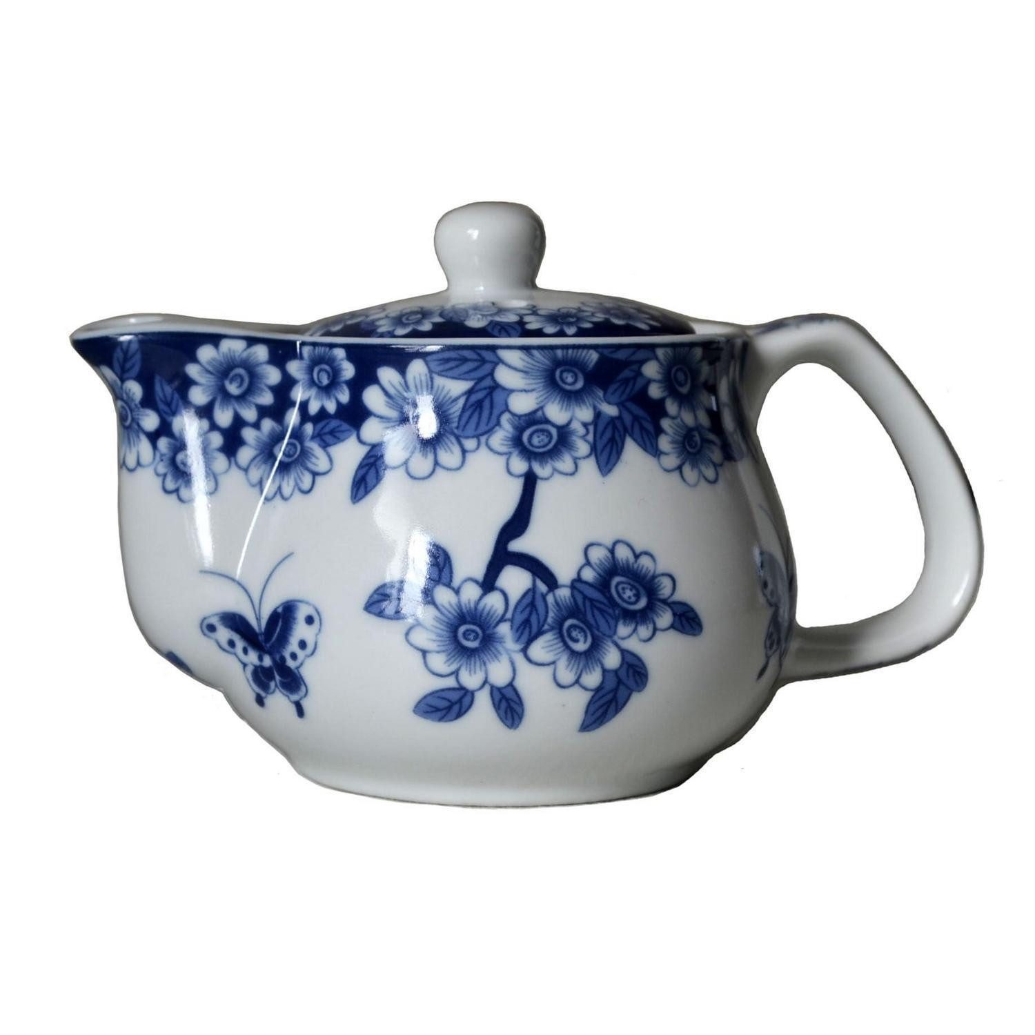 LuxusKollektion Teekanne Teekanne Porzellan 266ml blau-weiß Blumenmotiv