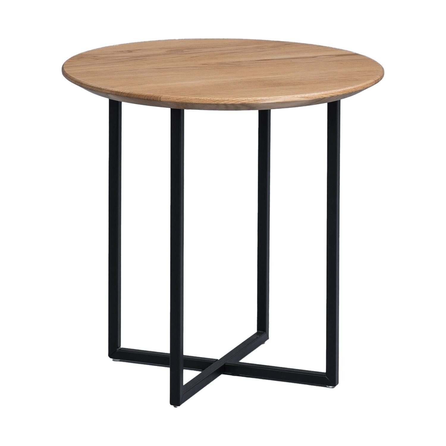M2 Kollektion Beistelltisch KENO, Braun, Schwarz, Metall, Wildeiche massiv, Ø 45 x H 46 cm