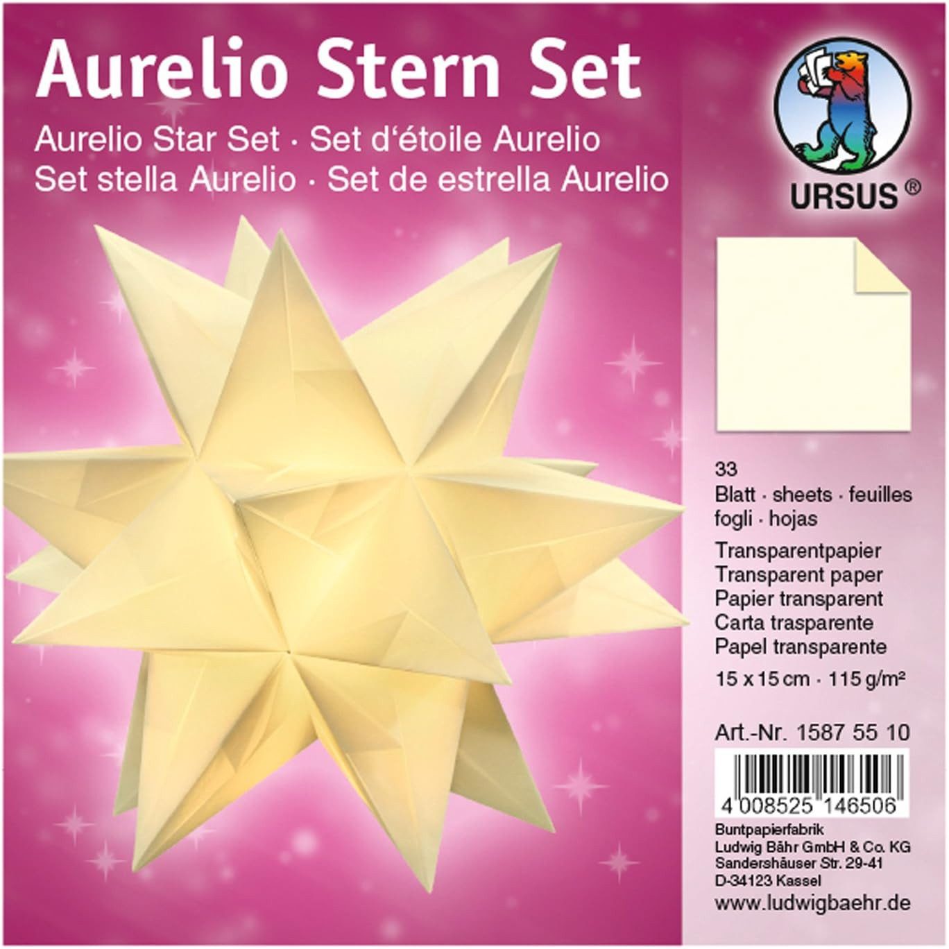 Papiersterne URSUS Faltblätter Aurelio Stern, creme, 150 x 150 mm