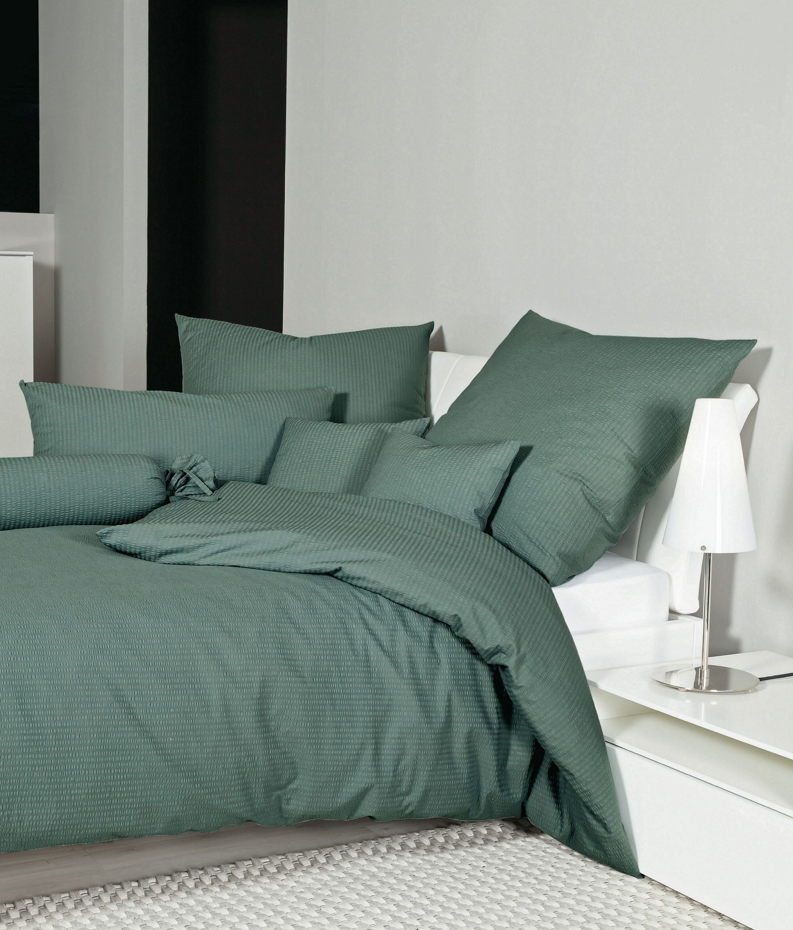 Janine Bettwäsche Seersucker, Seersucker, 2 teilig, bügelfrei, uni salbeigrün