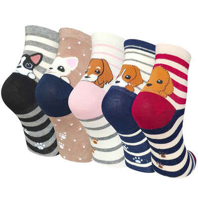 Alster Herz Freizeitsocken 5x lustige Kurzsocken Sneeaker Socken, Hundemotiv, süßes Design, A0517 (5-Paar) sehr angenehm zu tragen