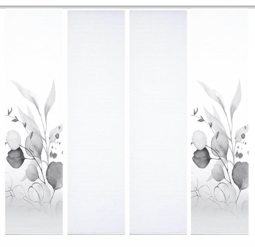 HOME WOHNIDEEN Schiebegardine 84096 ABANIO Schiebegardine rec. Polyester, 245x60 cm, halbtransparent (4 St), Paneelwagen, transparent, Polyester (recycelt) Polyester