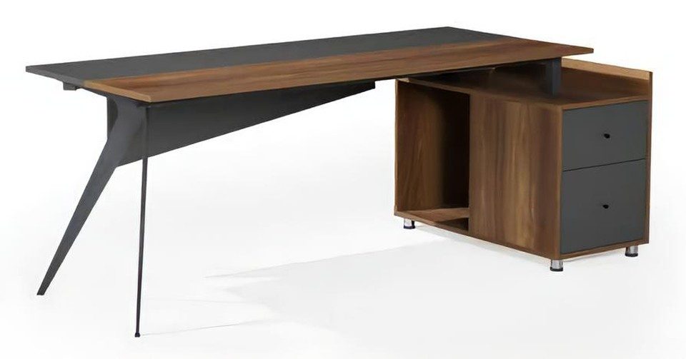 JVmoebel Eckschreibtisch Moderner Schreibtisch in Braun und Grau mit integriertem Schrank (1-St., Schreibtisch), Made in Europa