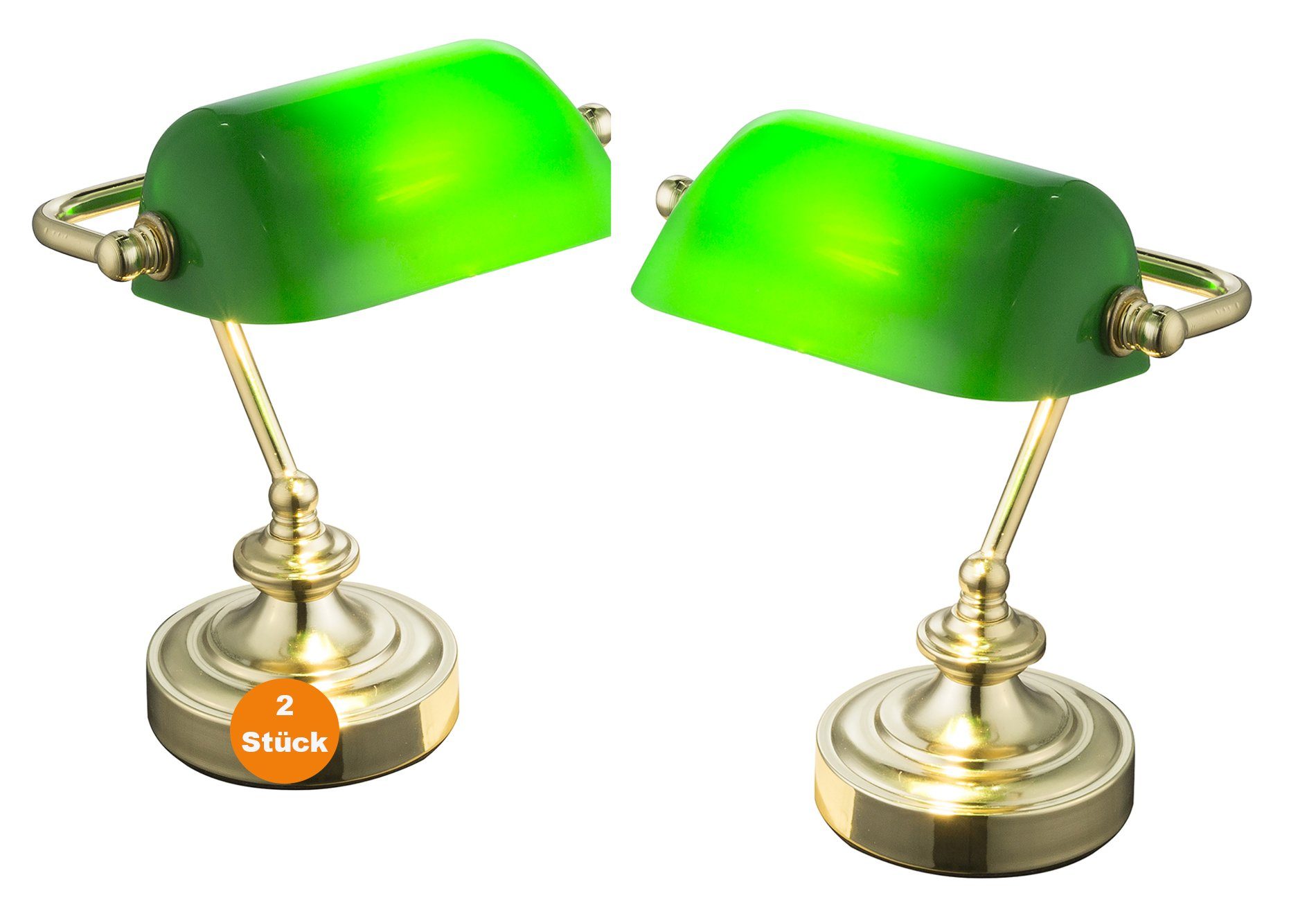 bmf-versand Tischleuchte Schreibtischlampe 2er Set Farben Messing Banker Nachttischlampe Grün