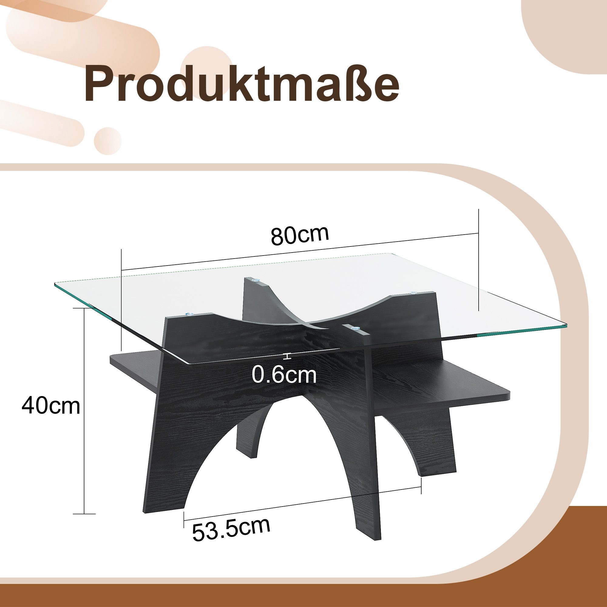 gopop Couchtisch Wohnzimmertisch, Beistelltisch & Sofatisch mit Stauraum (1-St), 80x40 cm quadratischer Glas-Tisch aus 6 mm Hartglas
