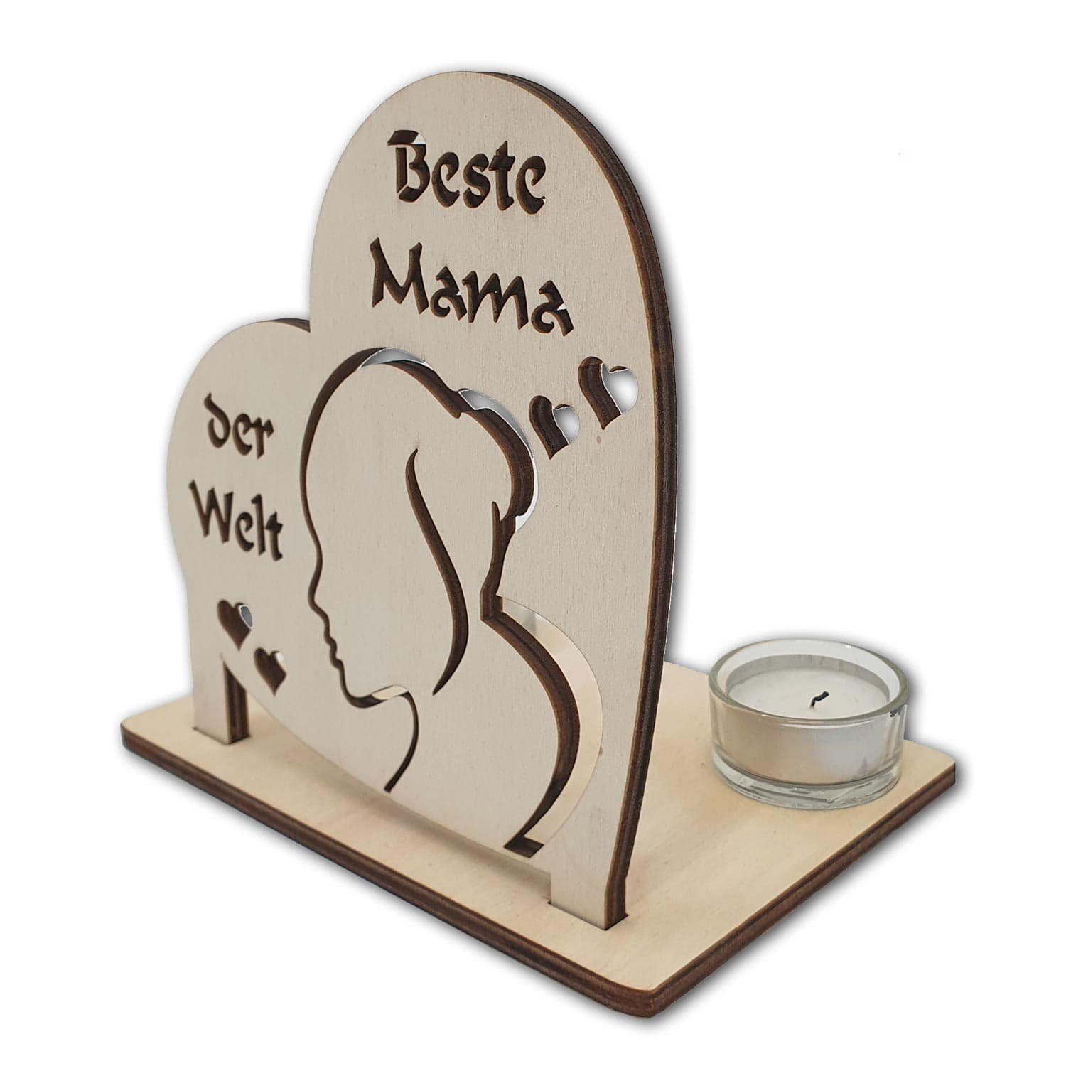 Teelichthalter Geburtstag "Beste Herz Mama Muttertag, Welt" der aus 1 Geschenk mit Holz St), Teelicht Kerzenständer Gläsern, Namofactur Deko (1, zum