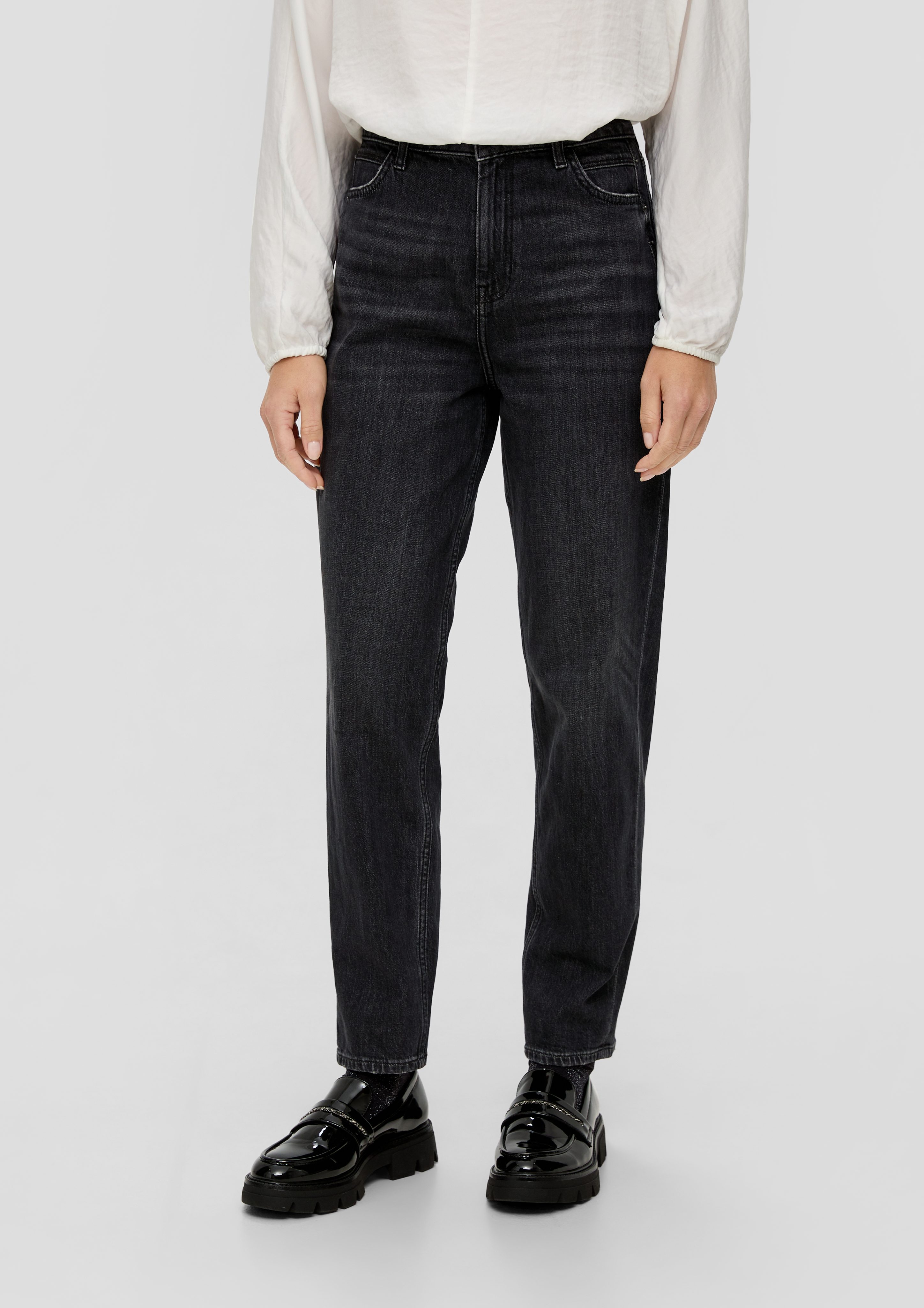 s.Oliver 7/8-Jeans Ankle-Jeans graphit Nieten / / Rise / Waschung, Fit High Leg Tapered Label-Patch, Regular