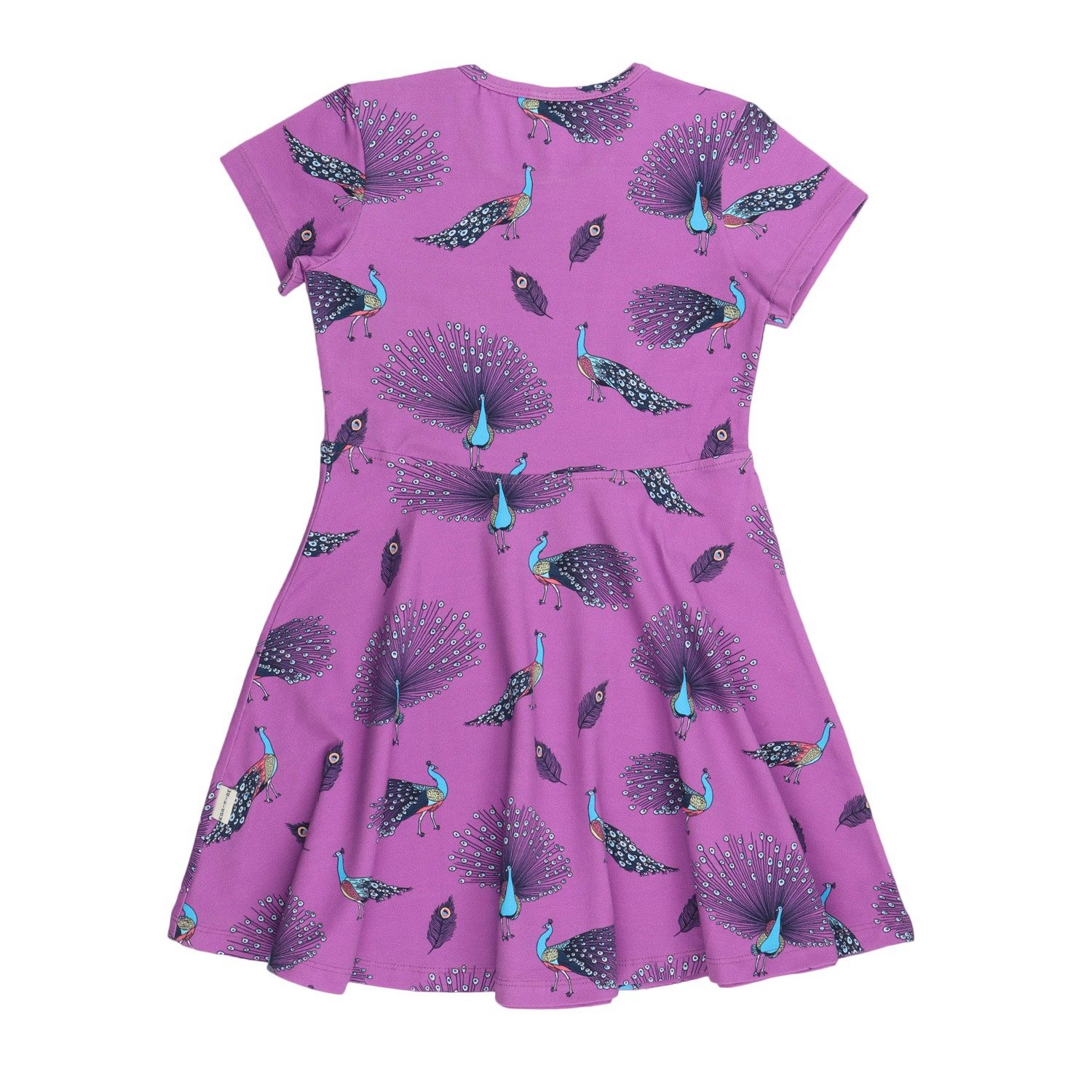 Walkiddy Jerseykleid Weit schwingendes Bio-Baumwoll Kleid mit Pfauenmotiv Bio Baumwolle,GOTS,Kinderbekleidung,nachhaltige Klamotten,Kleid