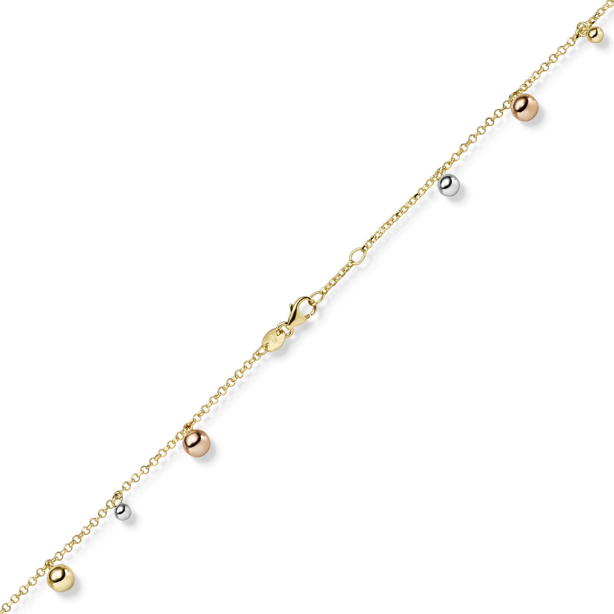 Schmuck Krone Fußkette Fußkette mit Kügelchen 585 Gold tricolor 25cm, Gold 585