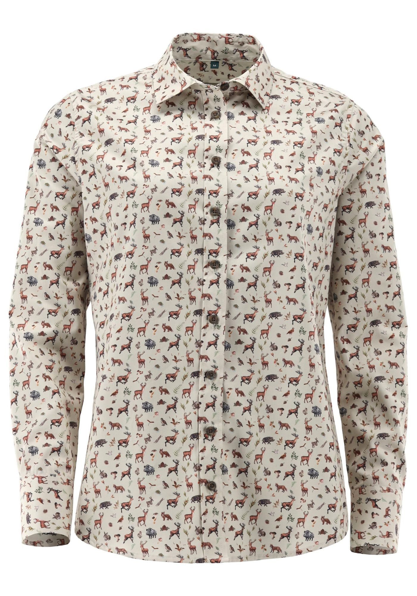 Tom Collins Outdoorbluse Milara Tailliert, Haifischkragen, 1/1-Arm, Jagdbluse mit Alloverdruck
