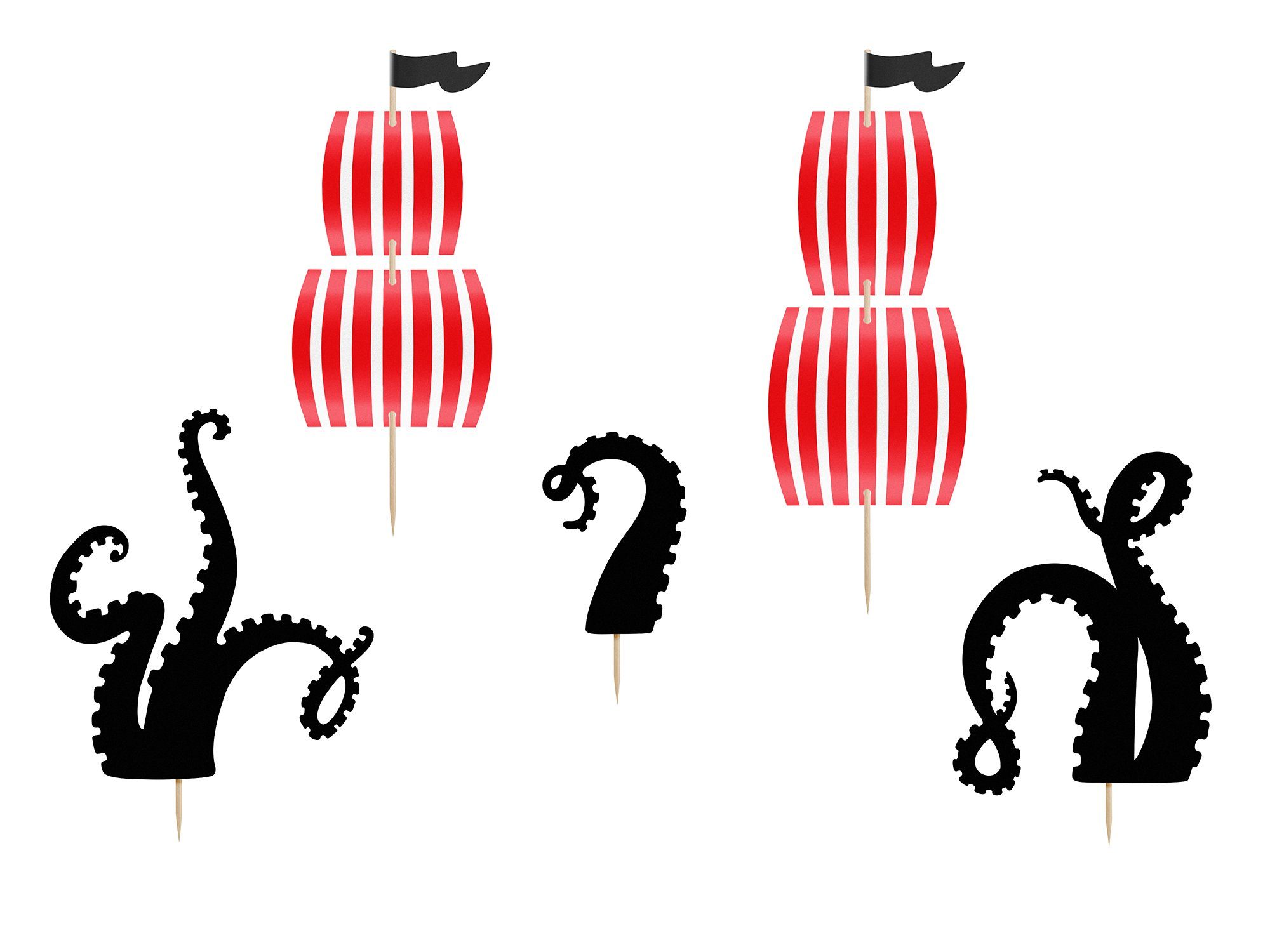 partydeco Топпер для торта, Cake Topper Piraten 5er Set rot / weiß / schwarz