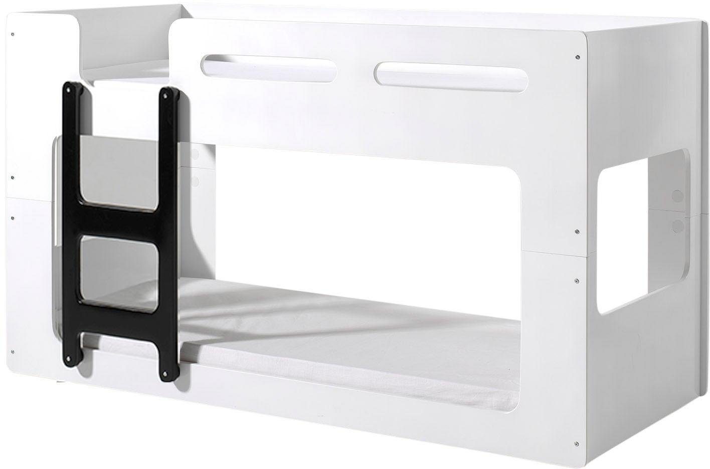 Vipack Hochbett Luca, Liegefläche oben 90/200, moderne zeitlose Optik (B/H/T ca. 209x121x101cm, MDF weiß lackiert, Leiter schwarz) inkl. Bodenplatten für die Matratzen mit Abstand für Belüftung