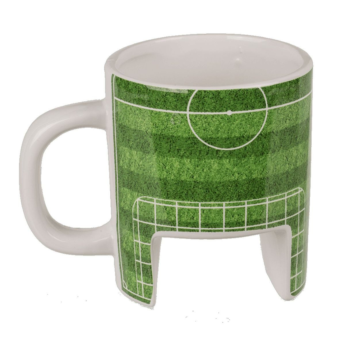 Out of the Blue Tasse Stadion Kaffeetasse ca. 12x9 cm Fußballplatz mit Zubehör Tischfußball, Steingut, inkl. Fingerschuhe und Mini-Fußball