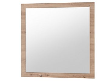 möbelando Wandspiegel Greifswald, Moderner Spiegel, Rahmen aus Spanplatte in Artisan Eiche Nachbildung. Breite 78 cm, Höhe 78 cm, Tiefe 2 cm