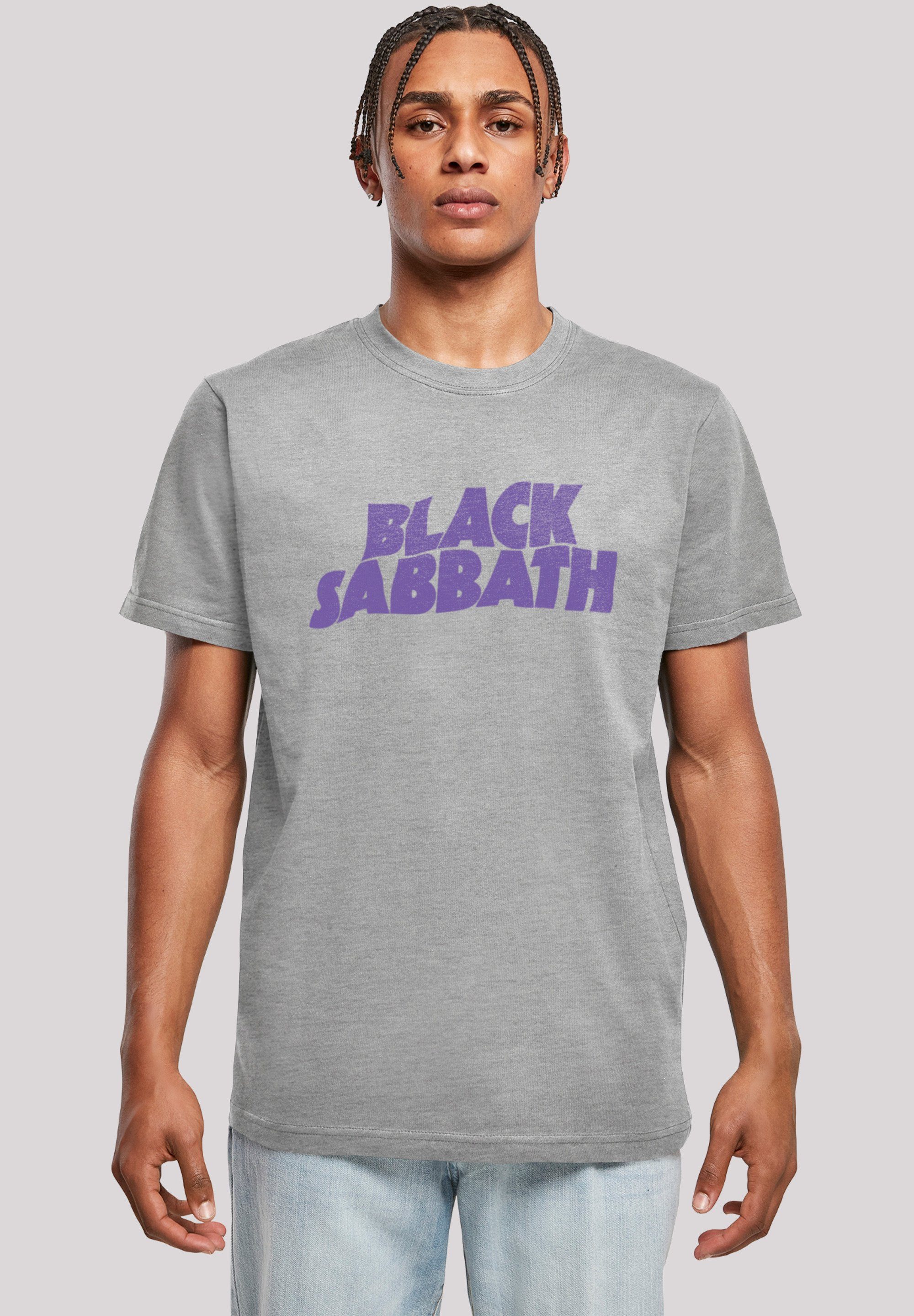 Hals Print, Saum Wavy am Sabbath Black Band Heavy Black Logo Doppelnähte T-Shirt am Rippbündchen Metal F4NT4STIC und