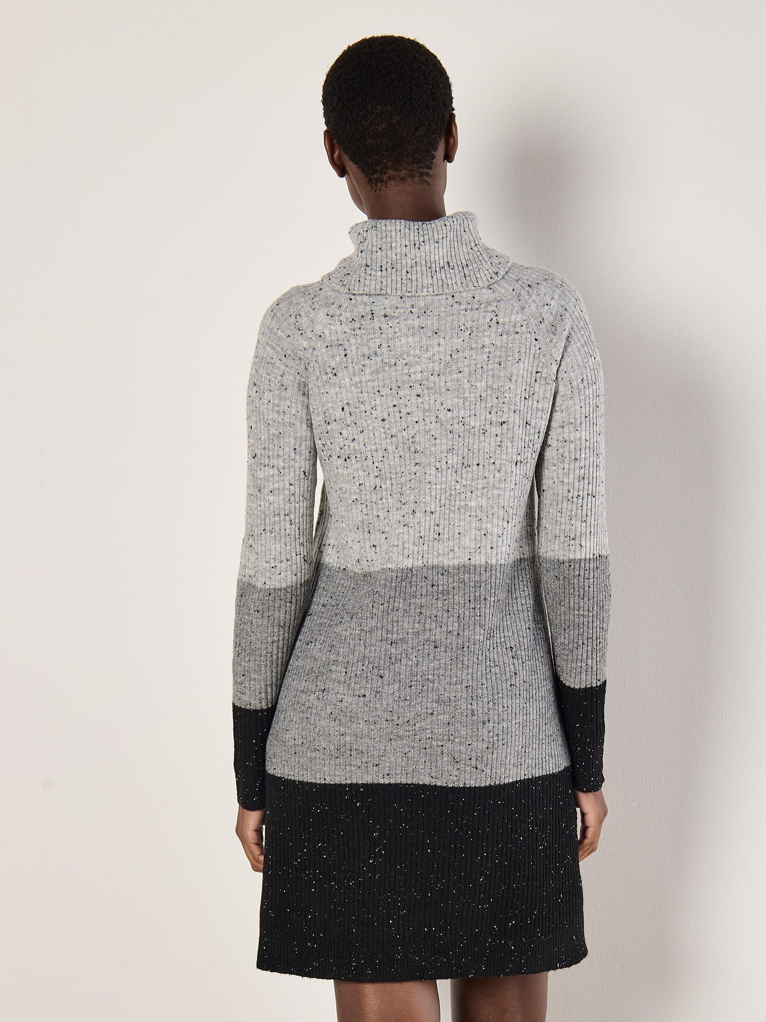 Apricot Strickkleid Farbblock-Minikleid mit Rippmuster