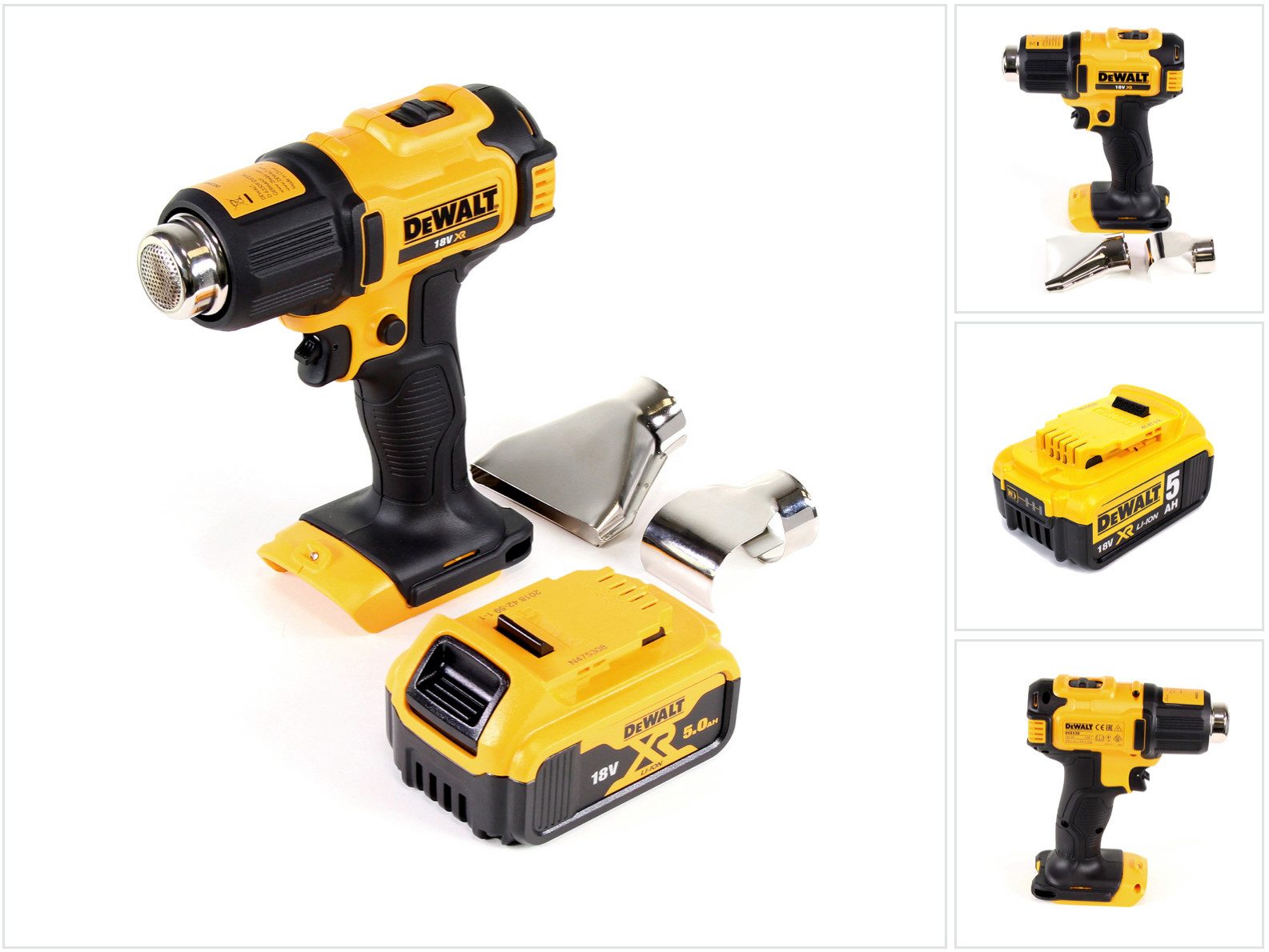DeWalt Heißluftgebläse DCE 530 N Akku Heißluftpistole 18V 530°C + 1x Akku 5,0Ah + Flächen- u