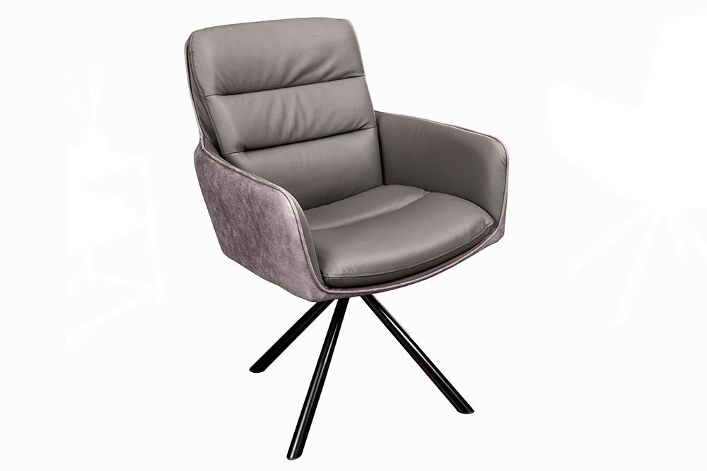 riess-ambiente Polsterstuhl BIG GEORGE taupe/schwarz - Echtleder & Microfaser, mit Armlehne (Einzelartikel, 1 St), 360° drehbar für flexibles Sitzen – ideal für Esszimmer oder Büro