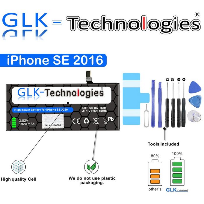 GLK-Technologies GLK iPhone SE 2016 Battery 1624 mAh Akku inkl. Werkzeug Handy-Akku