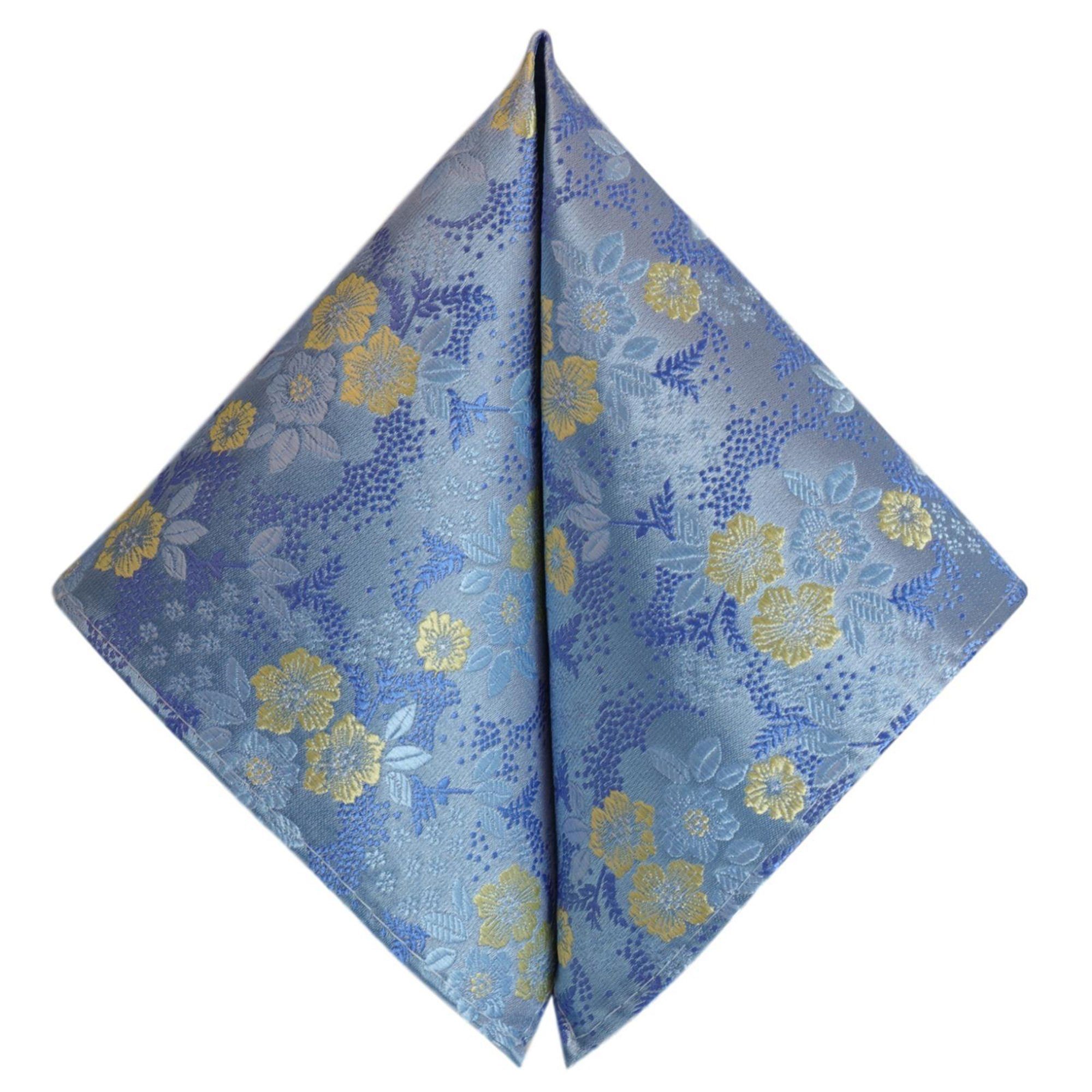 Himmelblau (Set, Hochzeit Paisley Satin, Touch Geblümt Hell-Blau mit Pastell-Blau Floral, Herrenschleife, Jacquard Herren-Fliege 2-St., GASSANI Einstecktuch) Schleife Bunt Verstellbar, Blumen, Sand-Gelb Seide Festlich, Vor-Gebunden Tuch Fliege Hochzeitsfliege