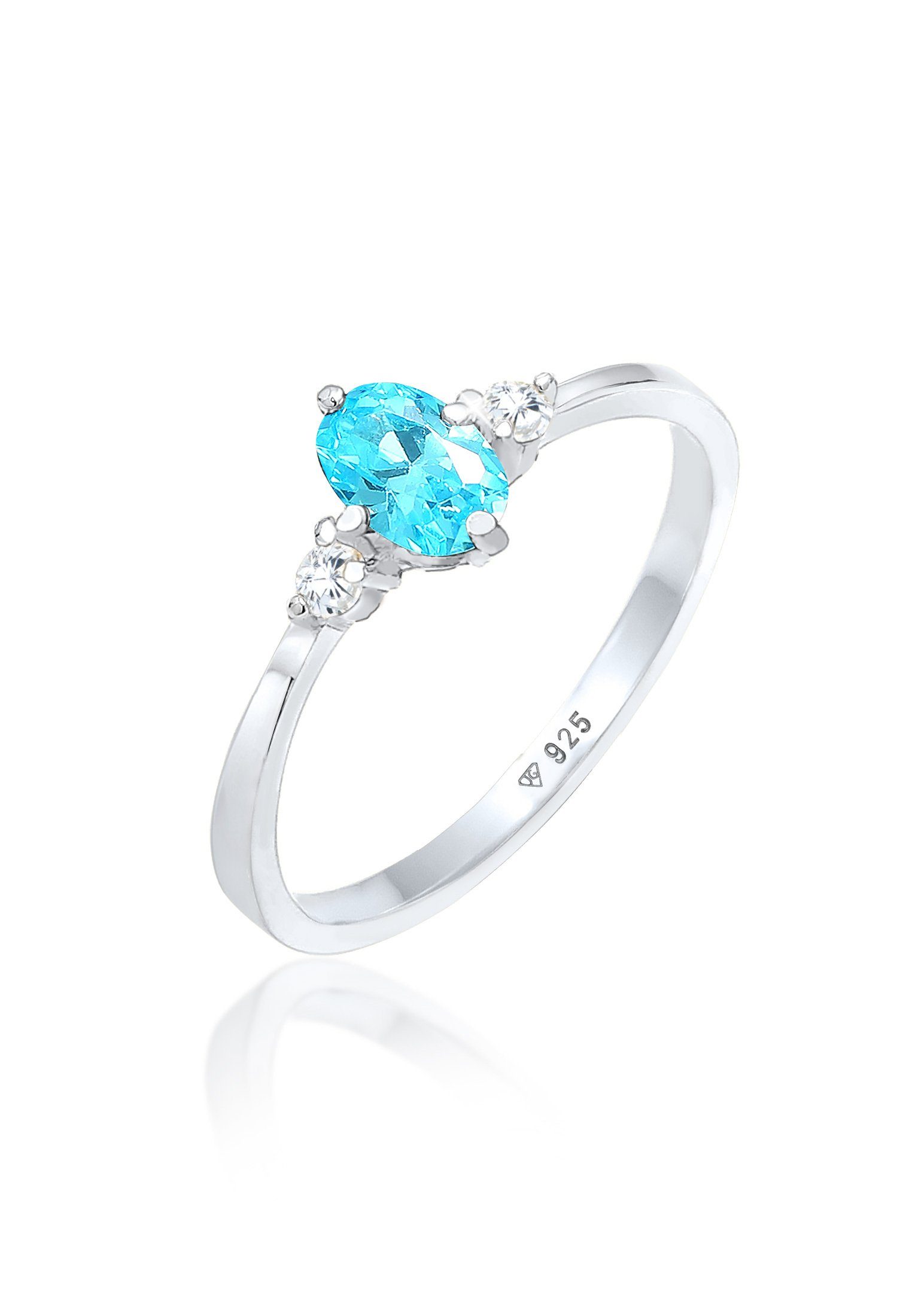 Elli Fingerring Zirkonia Blau Oval Verlobung 925 Silber