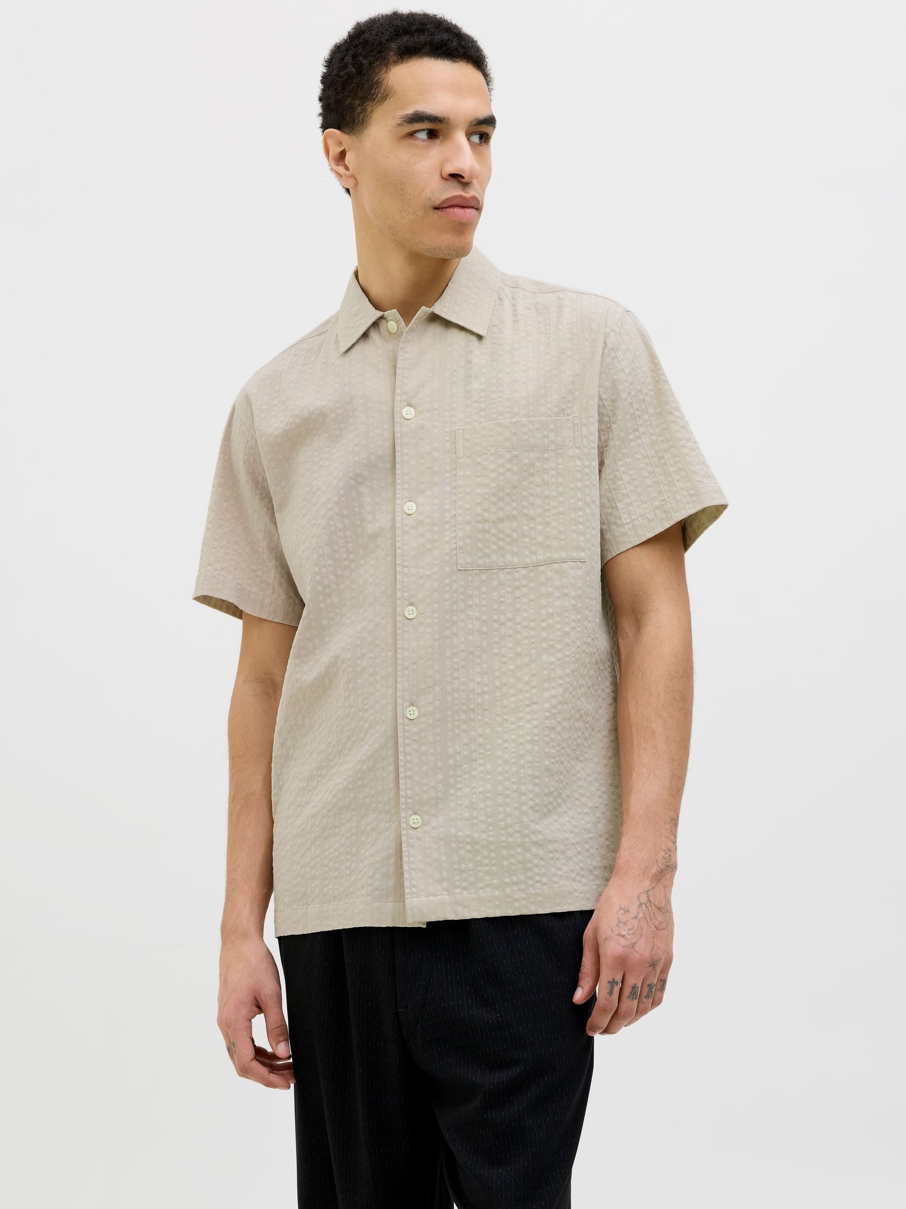 Jack & Jones Kurzarmhemd Kubisches Muster, Kurzarm, Button-down, Brusttasch günstig online kaufen