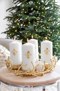 EDZARD Adventskranz Porus, (42 cm) Kerzenhalter für Stumpenkerzen, Adventsleuchter als Weihnachtsdeko für 4 Kerzen á Ø 8 cm, Kerzenkranz als Tischdeko mit Gold-Optik, vernickelt