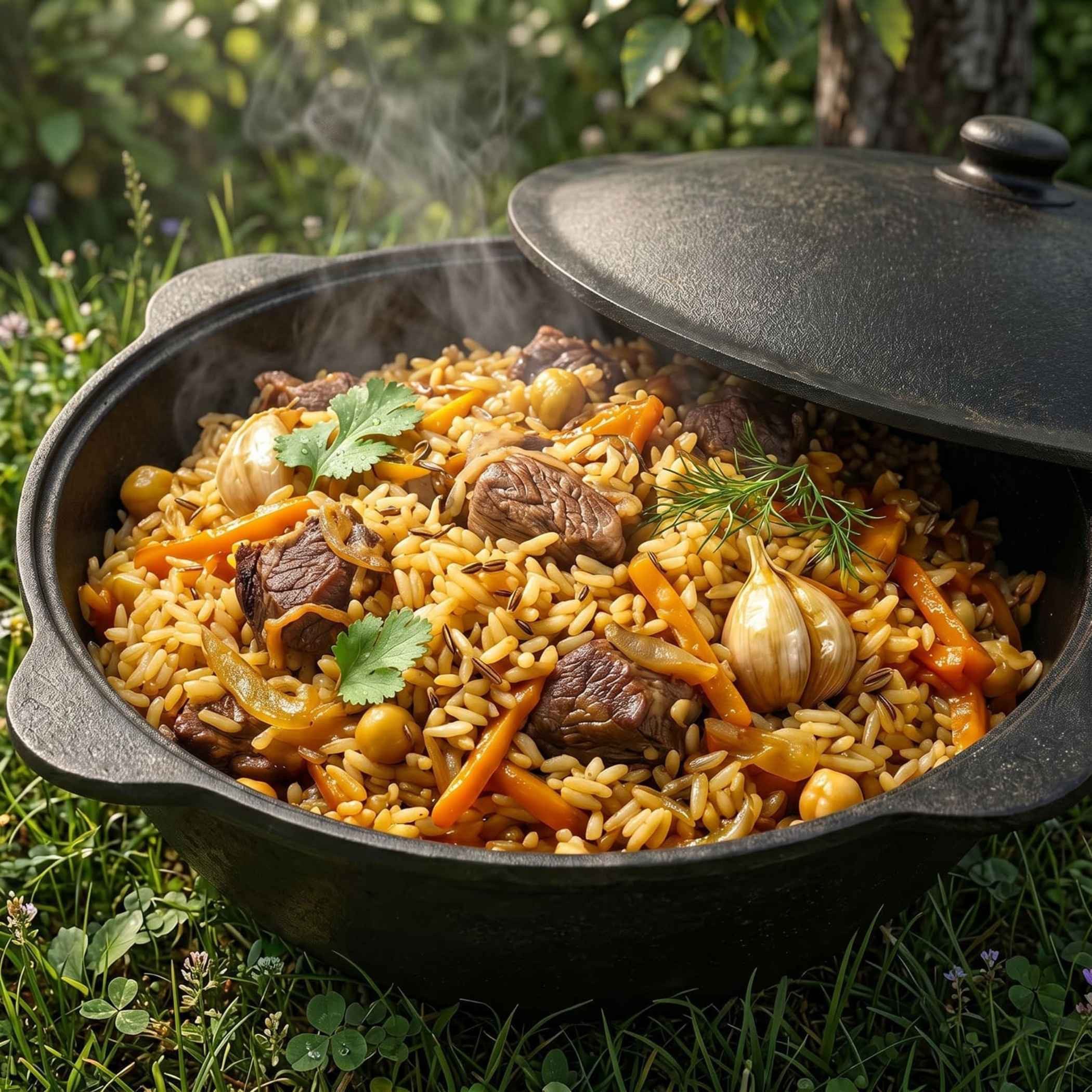 BIG-PAN Wok Authentischer usbekischer Kazan aus Gusseisen 10L mit Aluminium Deckel, (Namangan Dutch Oven Asia Wok Gusseisentopf, für Plov, Grill & Outdoor Küche – Bild 2 von 5